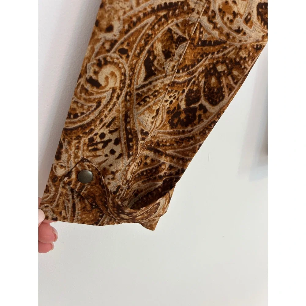 Chicos Additions Brown Paisley Full Zip Mock Neck Jacket Women Size 1 Medium